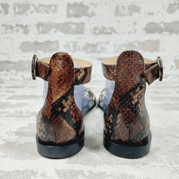 New L'agence Brown Snakeskin Ankle Strap Leather Flat Sandals H 573 - Picture 6 of 11